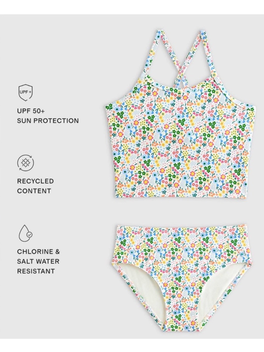 NWT QUINCE Tankini Set Swimsuit Ditsy Floral Kid Size 8 7190